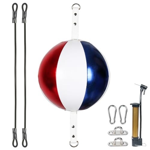 InnoLife Double End Punching Ball Striking Punching Bag Kit Speed Striking Reflex Kit with Bungee Cords Perfect for Reaction Agility and Hand Eye Coordination Training Blue White Red - Image 1