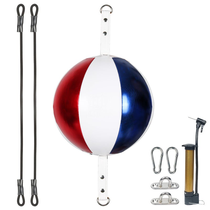 InnoLife Double End Punching Ball Striking Punching Bag Kit Speed Striking Reflex Kit with Bungee Cords Perfect for Reaction Agility and Hand Eye Coordination Training Blue White Red - Image 2