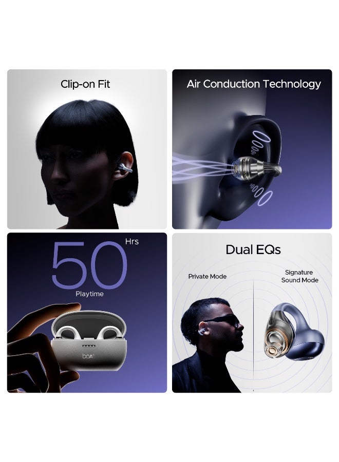 boAt Airdopes Loop Bluetooth in Ear Earbuds W/Clip-On Fit, Air Conduction Tech, 50HRS Battery, 4Mics Enx, Dual EQ Modes, 12Mm Drivers, 40Ms Latency,ASAP Charge,OWS Ear Buds Earphones Lavender Mist - Image 3