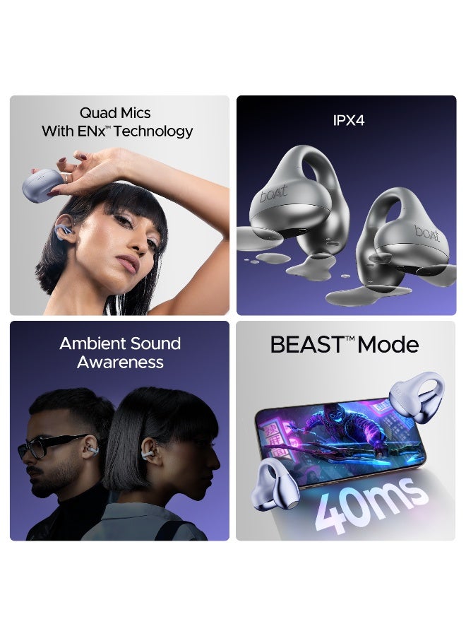 boAt Airdopes Loop Bluetooth in Ear Earbuds W/Clip-On Fit, Air Conduction Tech, 50HRS Battery, 4Mics Enx, Dual EQ Modes, 12Mm Drivers, 40Ms Latency,ASAP Charge,OWS Ear Buds Earphones Lavender Mist - Image 4