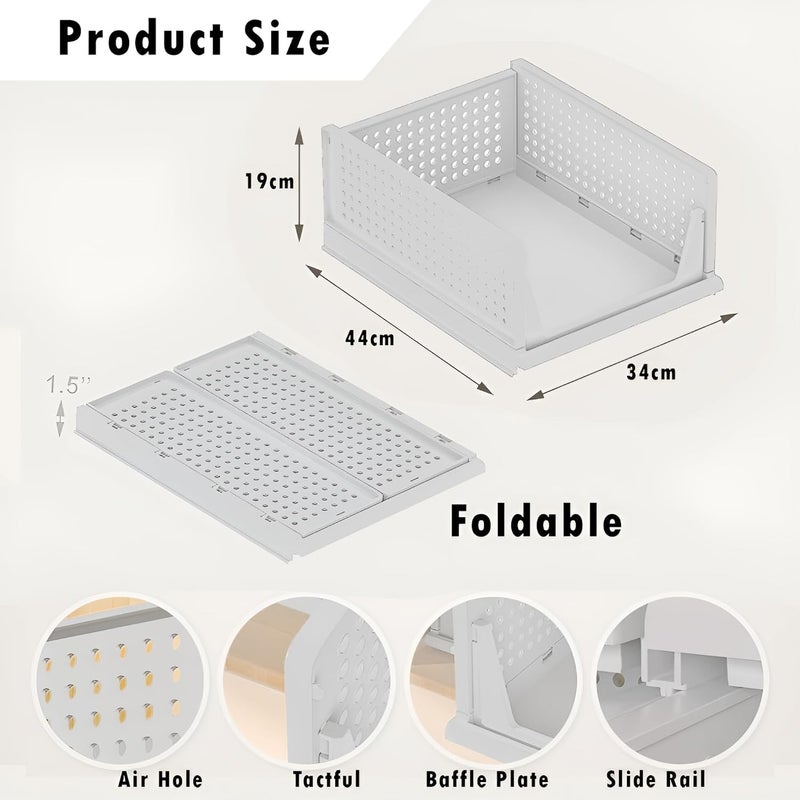 Kuber Industries Storage Organizer Wardrobe Organizer For Clothes Cupboard Organizer Foldable Shirt Stacker Box Cloth Box for Almirah Closet Storage Basket Large Pack of 6 White - Image 3