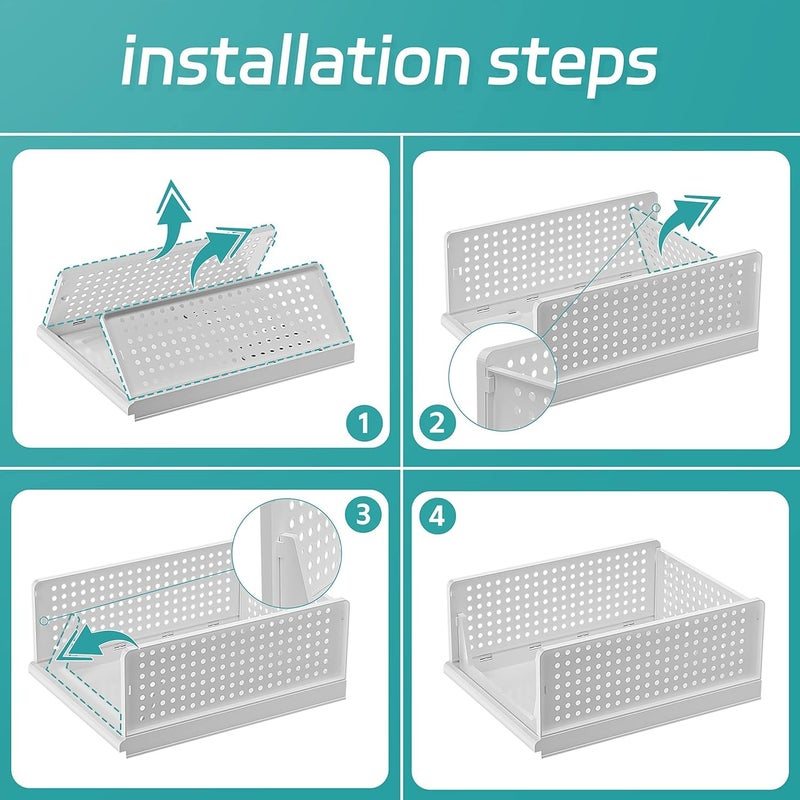 Kuber Industries Storage Organizer Wardrobe Organizer For Clothes Cupboard Organizer Foldable Shirt Stacker Box Cloth Box for Almirah Closet Storage Basket Large Pack of 6 White - Image 4