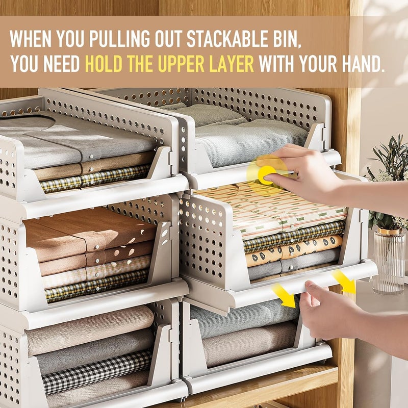 Kuber Industries Storage Organizer Wardrobe Organizer For Clothes Cupboard Organizer Foldable Shirt Stacker Box Cloth Box for Almirah Closet Storage Basket Large Pack of 6 White - Image 2