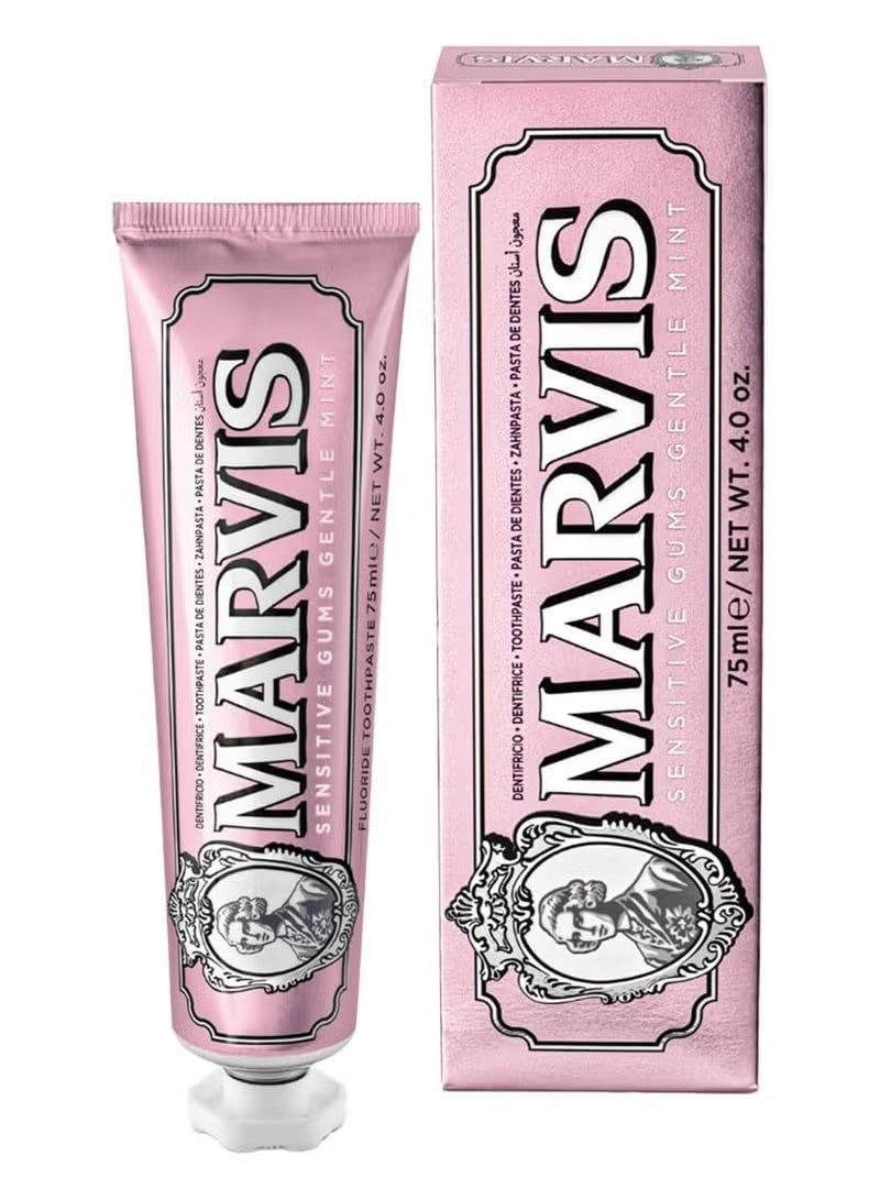 Marvis Sensitive Gums Gentle Mint Toothpaste, 75 ml, Sensational Flavoured Toothpaste Helps Remove Plaque & Reduce Gum Sensitivity, Lasting Freshness