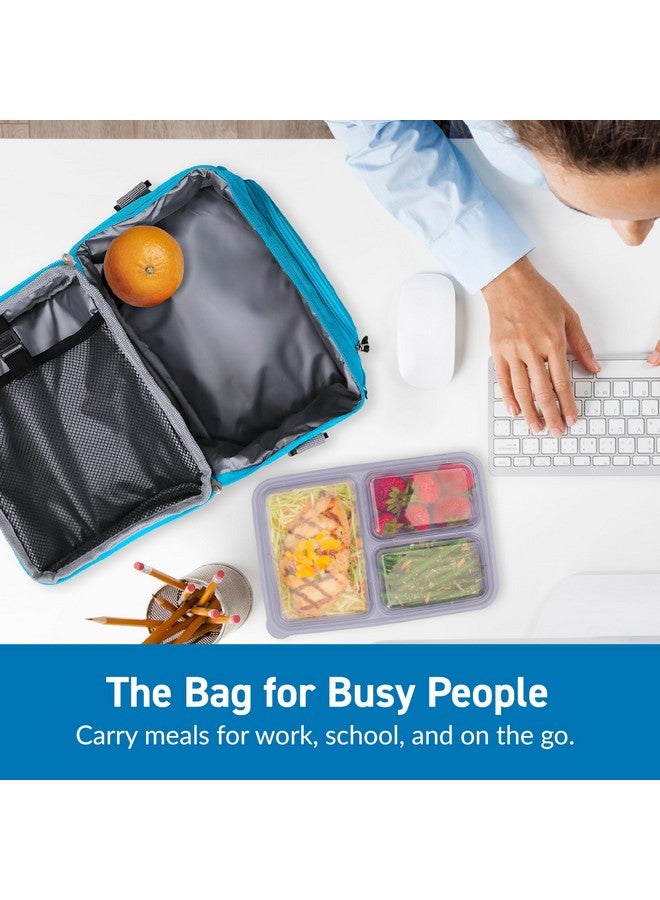 Bentgo Deluxe Lunch Bag - Durable and Insulated Lunch Tote with Zippered Outer Pocket, Internal Mesh Pocket, Padded and Adjustable Straps, & 2-Way Zippers - Fits All Lunch Boxes (Blue) - Image 3