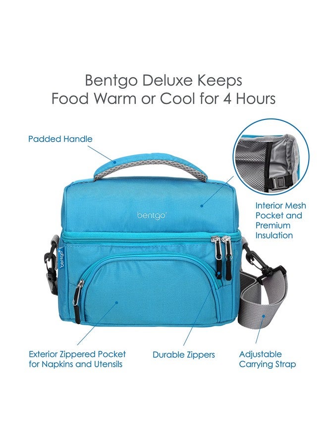 Bentgo Deluxe Lunch Bag - Durable and Insulated Lunch Tote with Zippered Outer Pocket, Internal Mesh Pocket, Padded and Adjustable Straps, & 2-Way Zippers - Fits All Lunch Boxes (Blue) - Image 4
