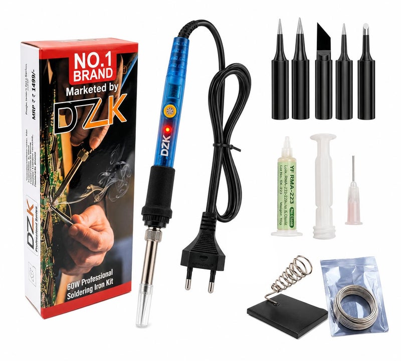 DZK 60W Soldering Iron Kit with Temperature Control | Adjustable 200°C–450°C | 5 Tips, Stand, Solder Wire & Flux | Electric Soldering Tool for Mobile Repair & DIY - Image 1