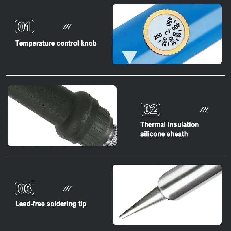 DZK 60W Soldering Iron Kit with Temperature Control | Adjustable 200°C–450°C | 5 Tips, Stand, Solder Wire & Flux | Electric Soldering Tool for Mobile Repair & DIY - Image 3