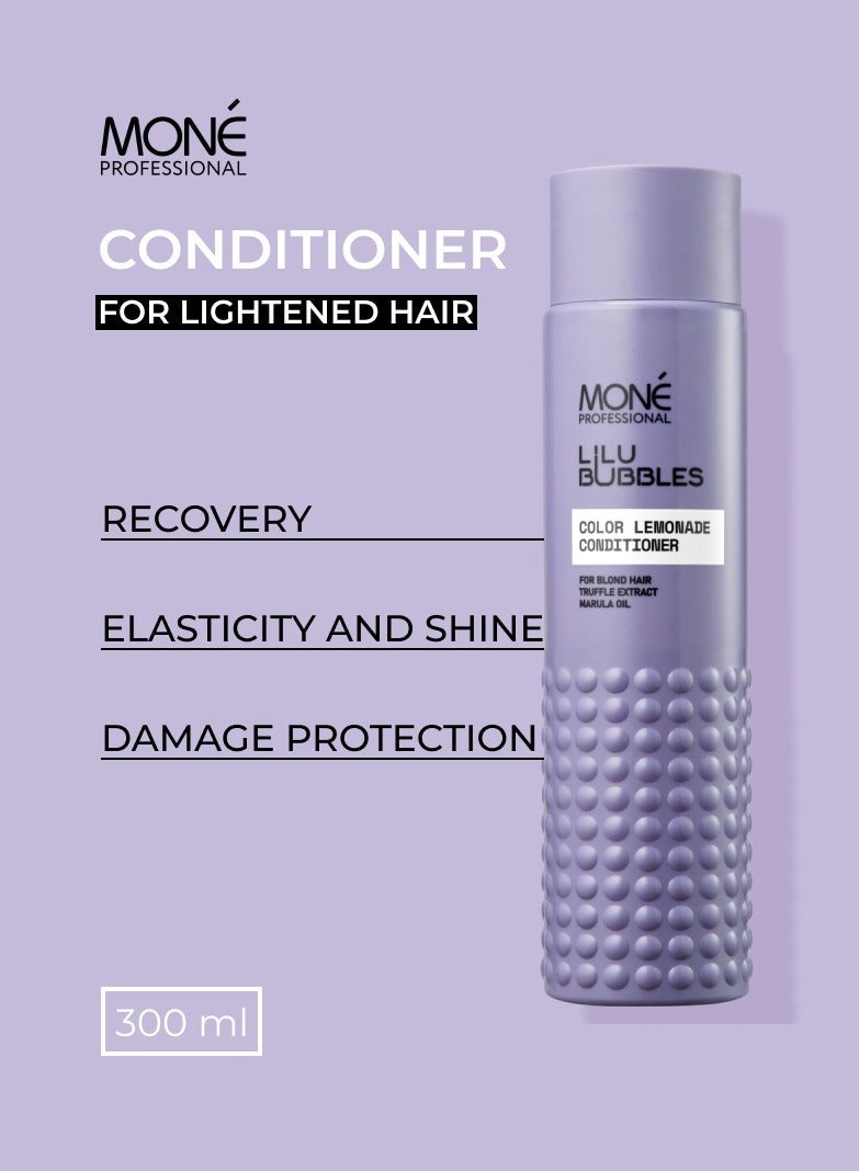 MONE Professional Lilu Bubbles Color Lemonade Conditioner - Conditioner For Bleached Hair (Not Silver, Not Purple) With Marula Oil And Truffle Extract, Marula Oil Provides Protection From Environmental Damage, Moisturizes, And Combats Frizz, Truffle Extract Rich In Amino Acids, Proteins, Antioxidants, And Minerals Restores And Strengthens Damaged Hair, D-panthenol Offers Effective Hydration, 300ml - Image 3