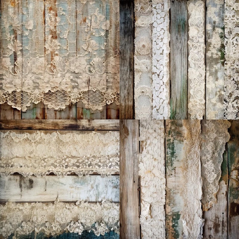 DESEACO Vintage Lace & Wood Scrapbook Paper Pad 6x6, Single-Sided, 12 Designs, 24 Sheets, DIY Crafts, Scrapbooking Supplies - Image 3