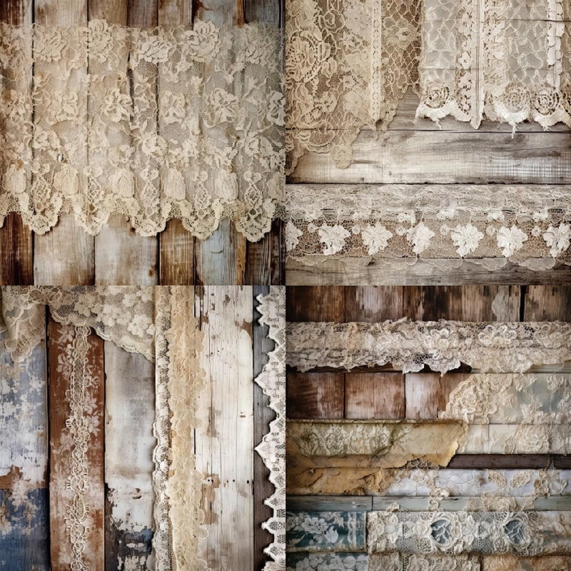 DESEACO Vintage Lace & Wood Scrapbook Paper Pad 6x6, Single-Sided, 12 Designs, 24 Sheets, DIY Crafts, Scrapbooking Supplies - Image 4