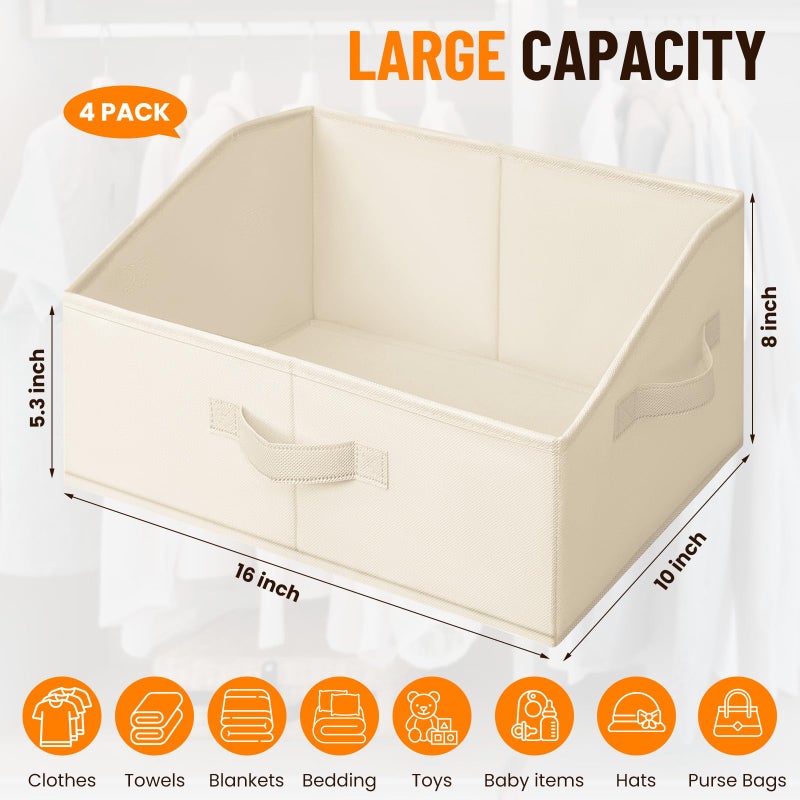 Criusia Closet Organizers Bins 4 Pack - Large Closet Shelf Organizer with Handles - Fabric Trapezoid Home Organization and Storage Baskets for Organizing Clothes Toy Blanket Towel Purse Hats - Image 4