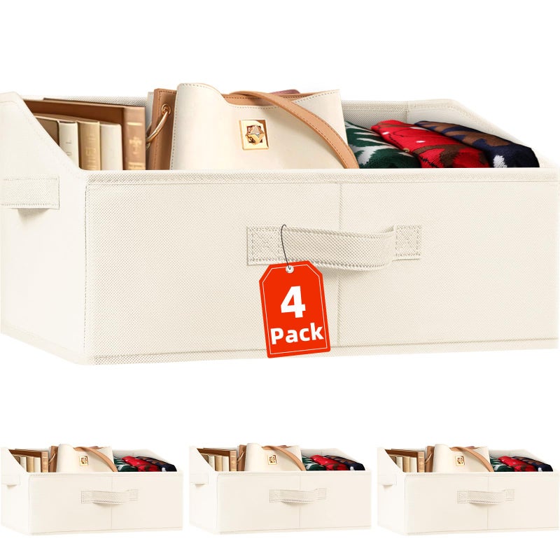 Criusia Closet Organizers Bins 4 Pack - Large Closet Shelf Organizer with Handles - Fabric Trapezoid Home Organization and Storage Baskets for Organizing Clothes Toy Blanket Towel Purse Hats - Image 1