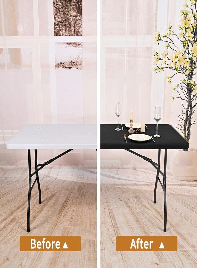 Showgeous 8 Pack Stretch Fabric Table Top Cap Cover, Elastic Fitted Tablecloths for 8 Foot Rectangle Tables, Washable Spandex Picnic Table Cover for Outdoor Camping Patio Banquet Party (Black, 30" W x 96" L) - Image 3