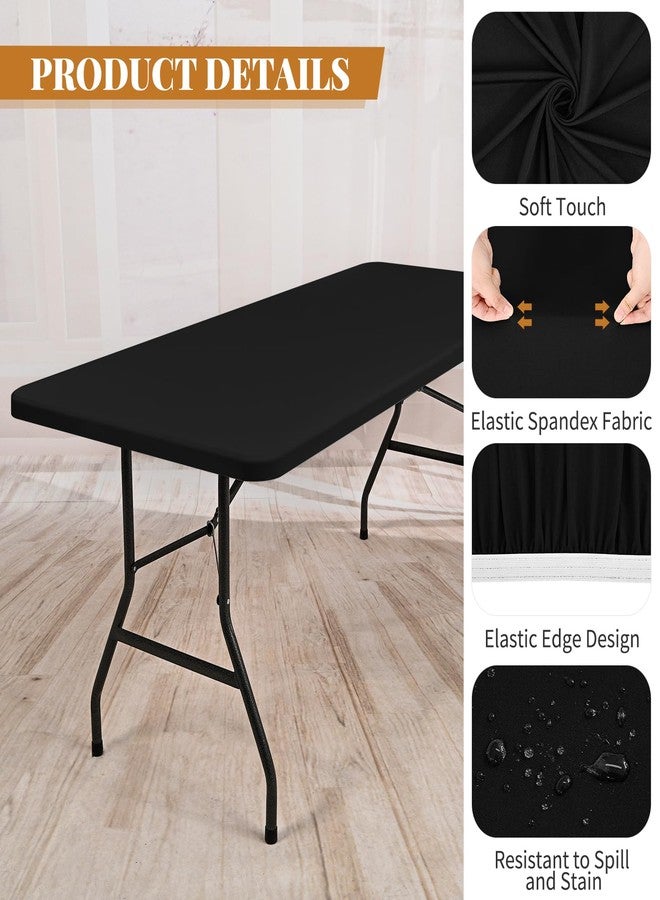 Showgeous 8 Pack Stretch Fabric Table Top Cap Cover, Elastic Fitted Tablecloths for 8 Foot Rectangle Tables, Washable Spandex Picnic Table Cover for Outdoor Camping Patio Banquet Party (Black, 30" W x 96" L) - Image 4