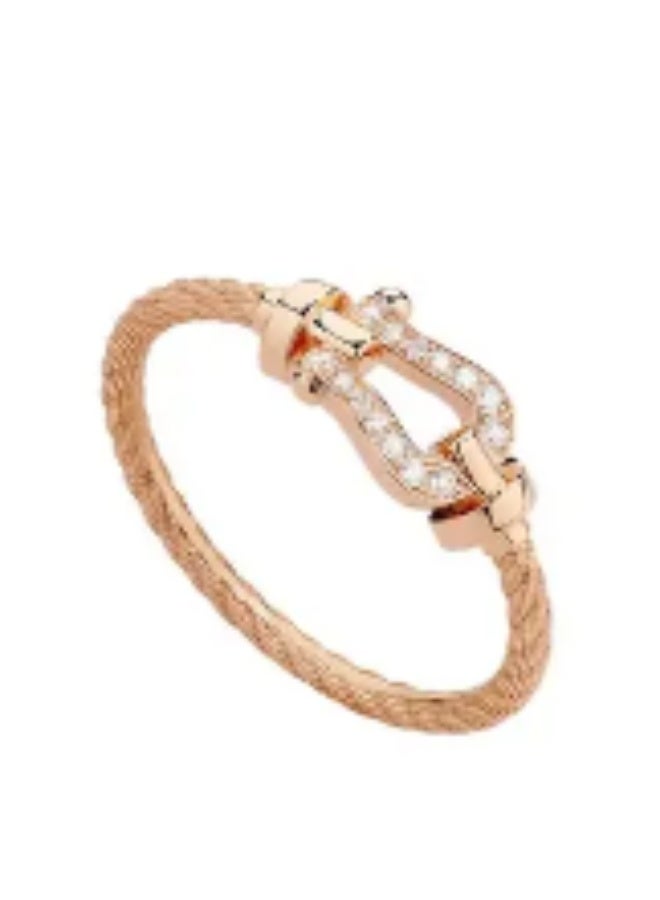 Fred Twist horseshoe ring full of diamonds twisted rope sterling silver 18k rose gold premium ring - Image 1