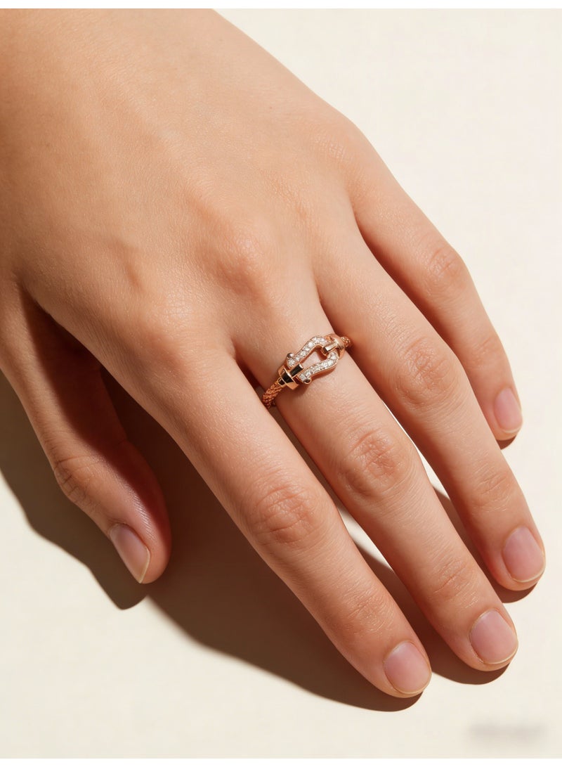 Fred Twist horseshoe ring full of diamonds twisted rope sterling silver 18k rose gold premium ring - Image 4