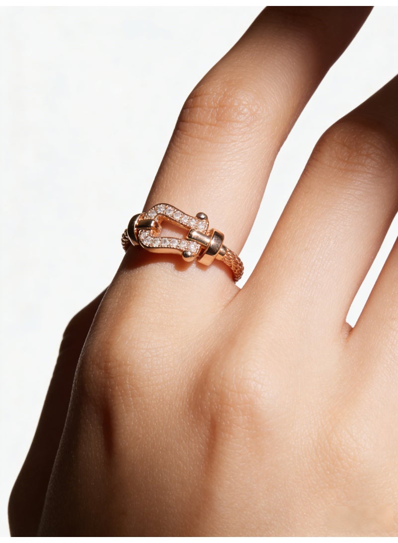 Fred Twist horseshoe ring full of diamonds twisted rope sterling silver 18k rose gold premium ring - Image 2