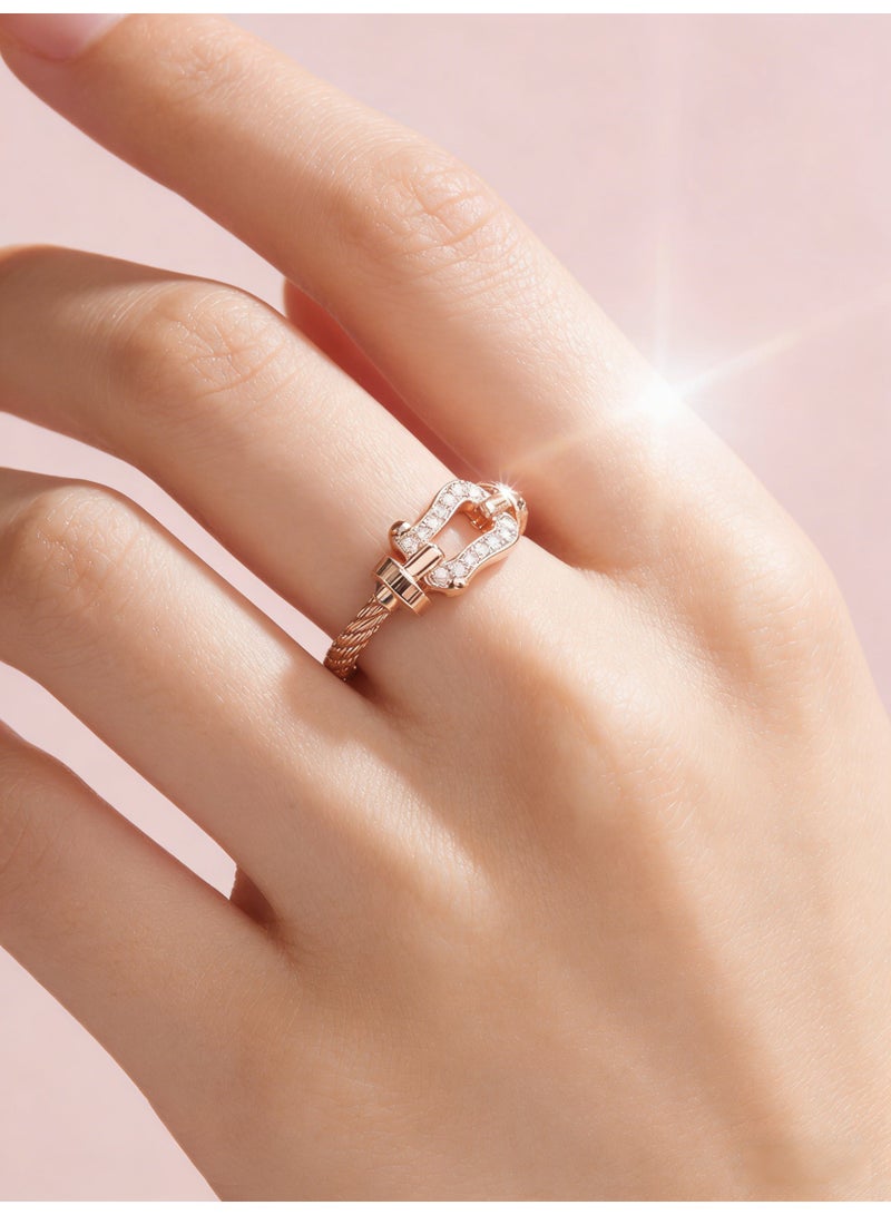 Fred Twist horseshoe ring full of diamonds twisted rope sterling silver 18k rose gold premium ring - Image 5