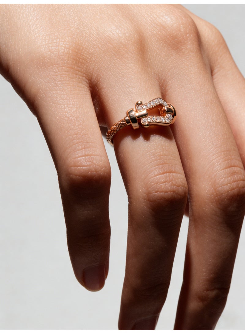 Fred Twist horseshoe ring full of diamonds twisted rope sterling silver 18k rose gold premium ring - Image 3