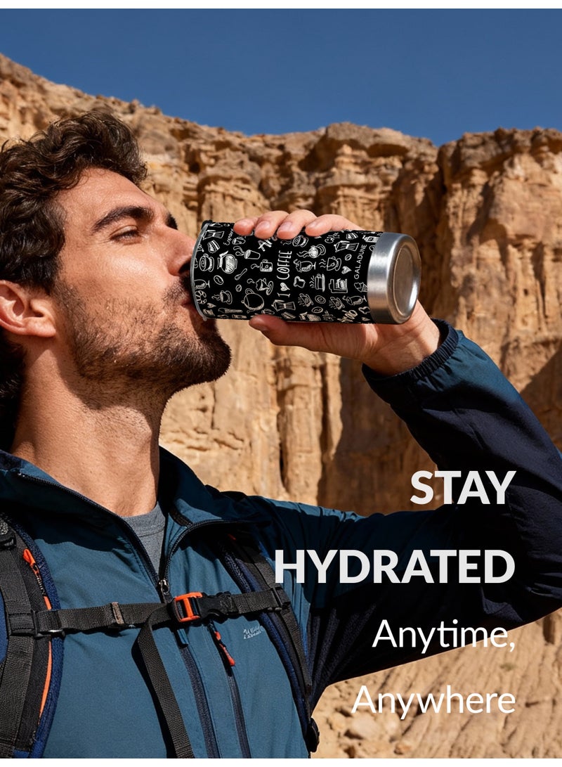 GALADUNE Travel Coffee Mug 20OZ Stainless Steel Double-wall Vacuum Insulated Coffee Cup with Straw and Brush, Creative Coffee Graffiti Tumbler, Suitable for Iced & Hot Drinks, Ideal Gift - Image 2