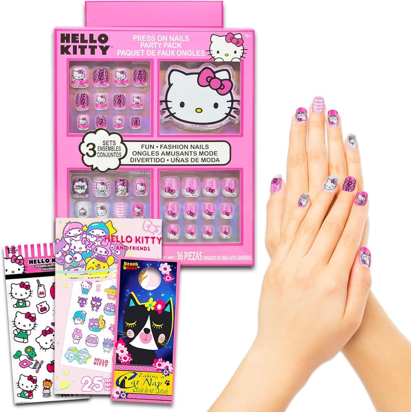 Hello Kitty Nail Art Stickers Set for Girls - Bundle with Hello Kitty Stick On Nails Plus Tattoos, Stickers, More for Party Supplies | Hello Kitty Press On Nails for Kids