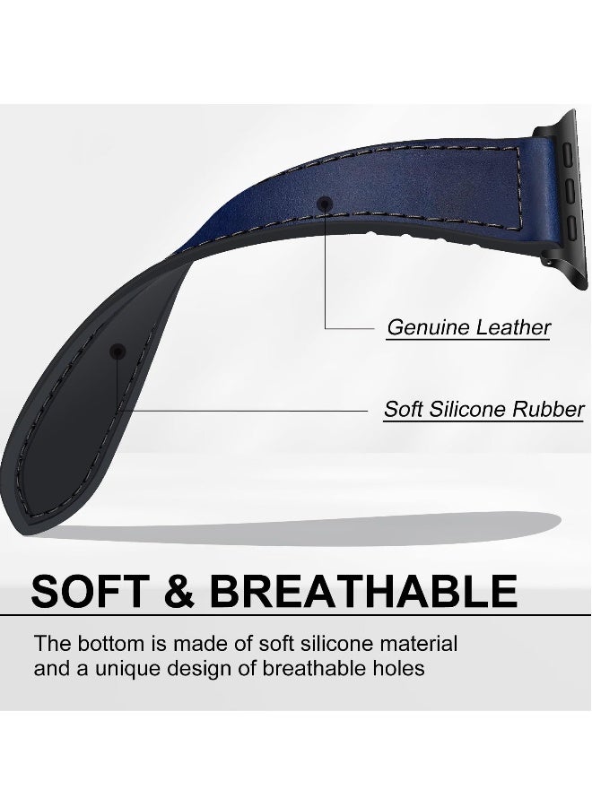Magnetic Leather Watch Band for Apple Watch Ultra 49mm, 45mm, 44mm, 42mm, Genuine Leather Strap with Magnetic Buckle for Apple Watch Ultra 2 9 8 7 Series, Blue  - Image 4
