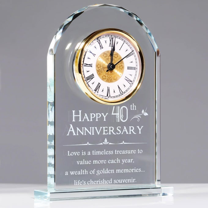 CRYSTAL 40TH ANNIVERSARY DESK CLOCK GIFTS RUBY WEDDING PRESENTS FOR MARRIED COUPLES 40 YEARS OF MARRIAGE ORNAMENTS FOR LIVING ROOM KEEPSAKE FOR HER HIM PARENTS