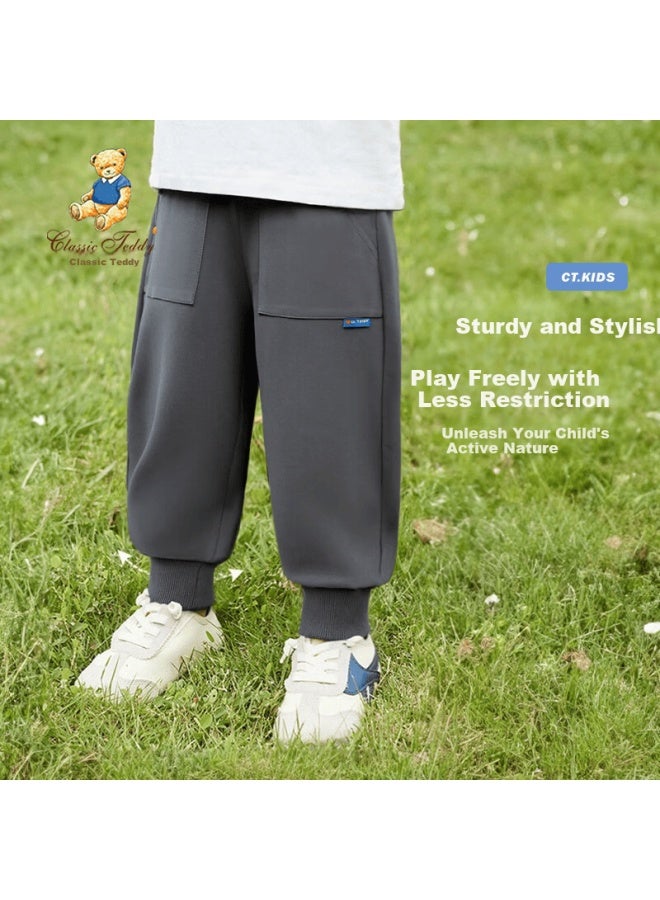 Classic Teddy Kids Pants Boys Girls Sweatpants Mid-child Spring Cotton Sports Casual Trousers Dark Gray 140 - Image 1