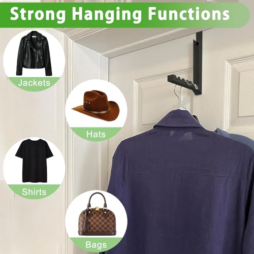 IRONDIY 2 Pcs Over The Door Hooks Hanger,Over The Door Organizer Racks, Collapsible Folding Over Door Clothes Drying Laundry Hooks for Hanging Clothes,Over Door Storage Hangers for Bedroom Bathroom (Black) - Image 4
