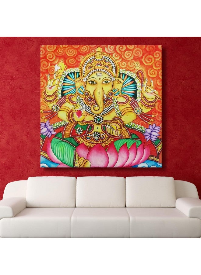 PAPER PLANE DESIGN Kerala Mural Art Indian Ethnic Traditional Wall Canvas Painting. 24 in x 24 in Size. (B) - Image 2