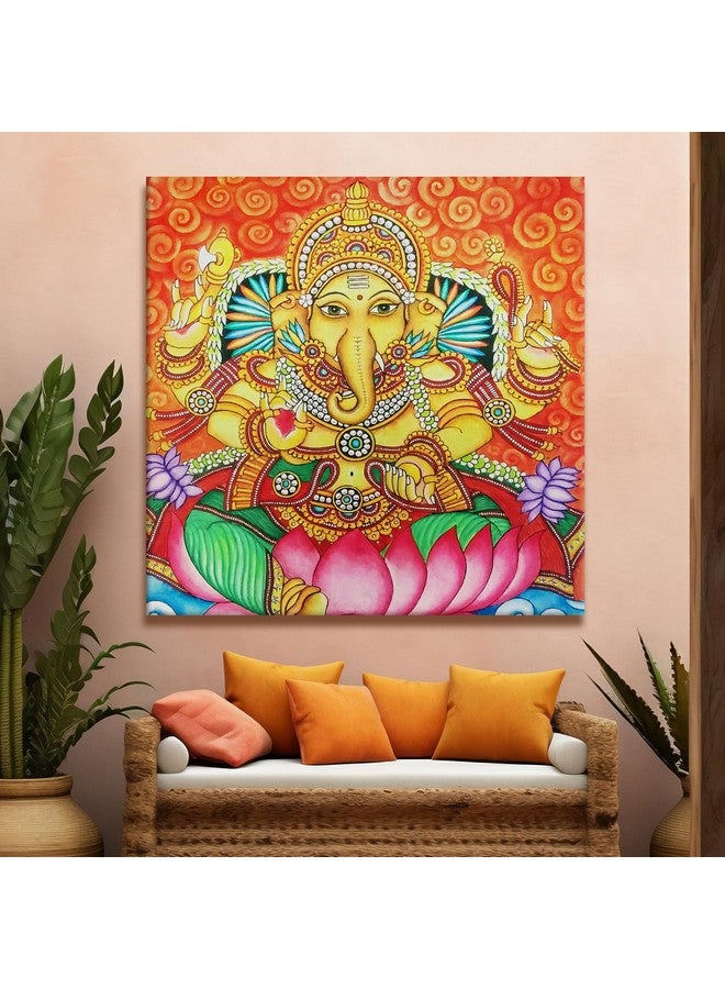 PAPER PLANE DESIGN Kerala Mural Art Indian Ethnic Traditional Wall Canvas Painting. 24 in x 24 in Size. (B) - Image 1