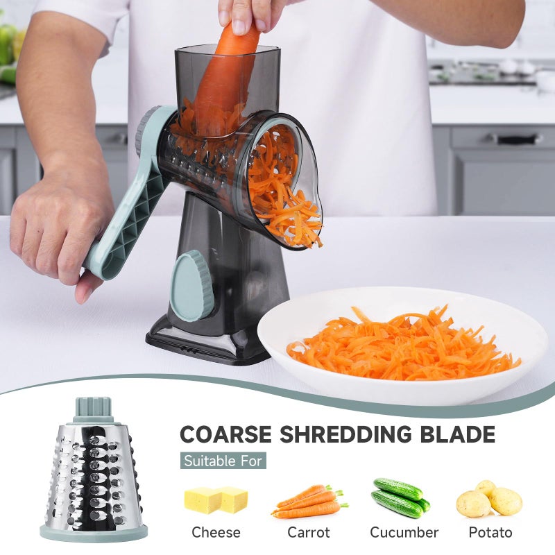 Redpant Cheese Grater Hand Crank  Manual Cheese Shredder With 3 Interchangeable Blades  Rotary Cheese Grater With Strong Suction Base  Easy To Use And Clean  Greyblue - Image 2