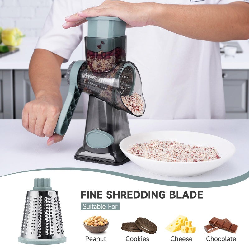 Redpant Cheese Grater Hand Crank  Manual Cheese Shredder With 3 Interchangeable Blades  Rotary Cheese Grater With Strong Suction Base  Easy To Use And Clean  Greyblue - Image 4