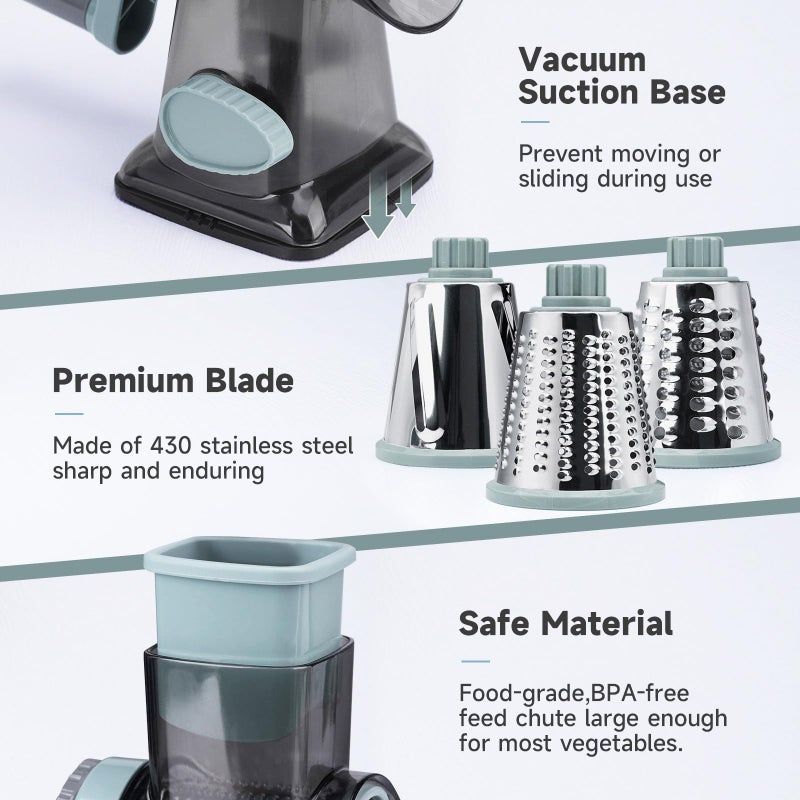 Redpant Cheese Grater Hand Crank  Manual Cheese Shredder With 3 Interchangeable Blades  Rotary Cheese Grater With Strong Suction Base  Easy To Use And Clean  Greyblue - Image 5