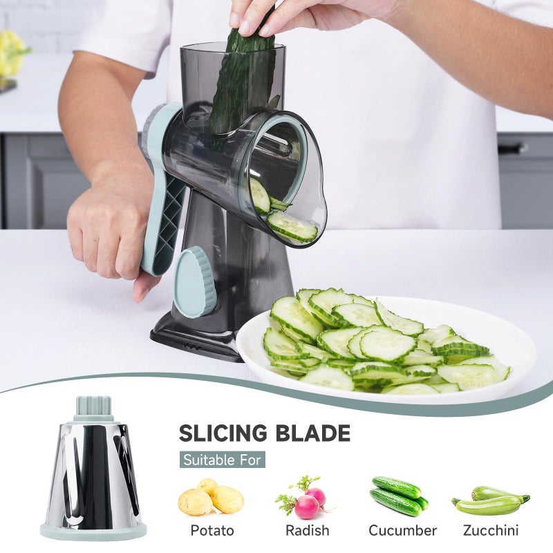 Redpant Cheese Grater Hand Crank  Manual Cheese Shredder With 3 Interchangeable Blades  Rotary Cheese Grater With Strong Suction Base  Easy To Use And Clean  Greyblue - Image 3