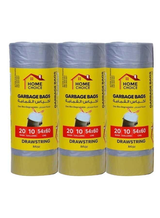 HOME CHOICE 10 جالون، عبوة من 60 كيس قمامة بسحاب، حجم 54*60 سم، (20 قطعة × 3 لفات)، لفات أكياس قمامة بسحاب، قابلة للتحلل البيولوجي، بطانات سلة المهملات مع رباط عنق - Image 1