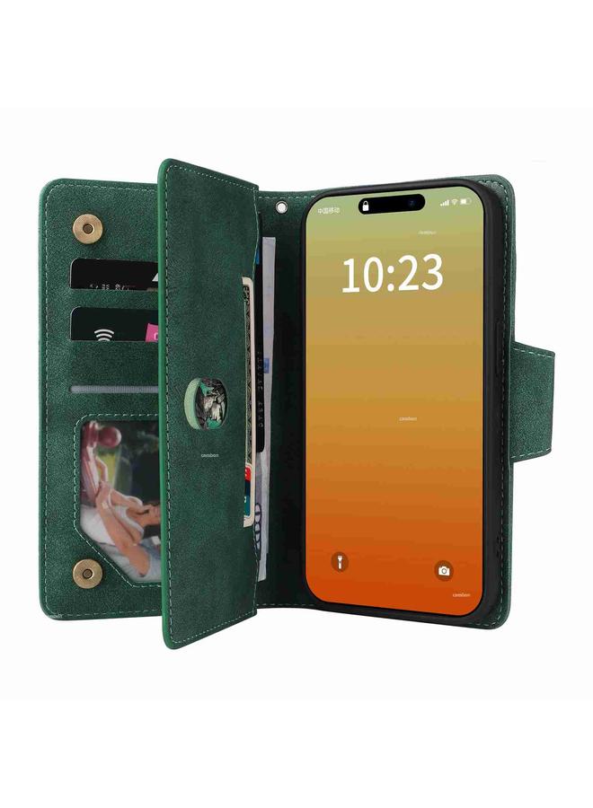اس-توب جراب لهاتف iPhone 15 Pro Max، جراب جلدي قابل للطي بثلاثة أضعاف مع مشبك برشام و9 بطاقات - Image 5