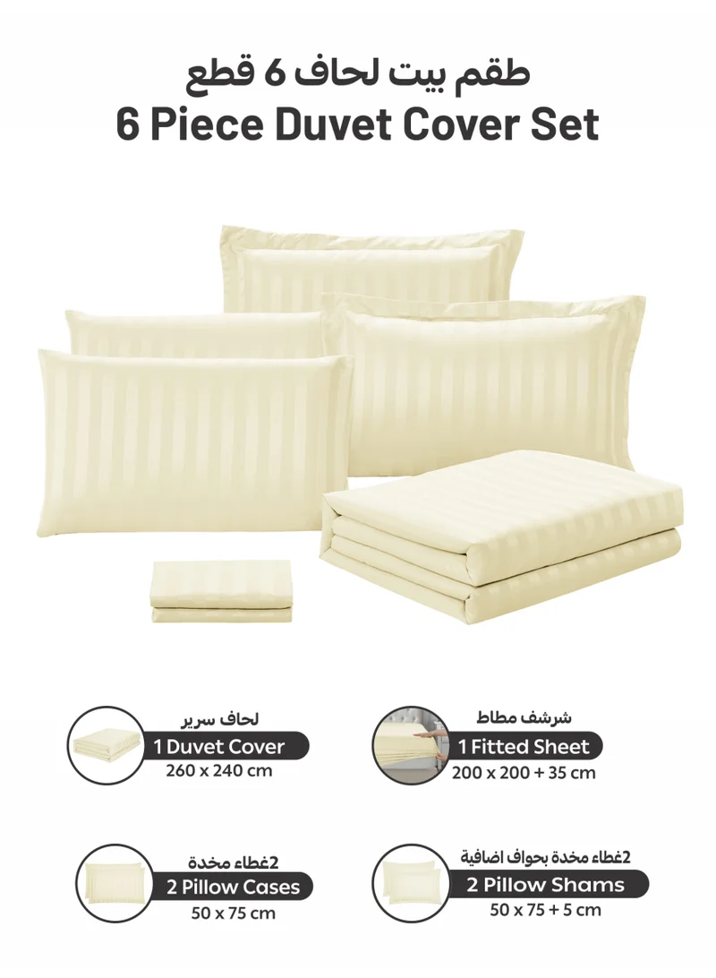 دوناتيلا Striped Duvet Cover Set King Size 260x240 cm - 6-Pcs Bed Set, Microfiber Fabric - 1 Duvet Cover, 1 Fitted Sheet, 2 Pillow Sham, 2 Pillowcase (Filler Not Included)