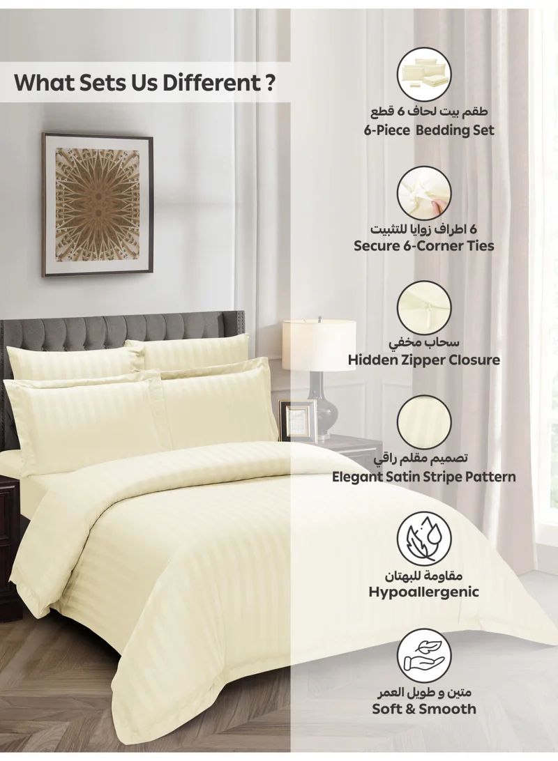 دوناتيلا Striped Duvet Cover Set King Size 260x240 cm - 6-Pcs Bed Set, Microfiber Fabric - 1 Duvet Cover, 1 Fitted Sheet, 2 Pillow Sham, 2 Pillowcase (Filler Not Included)