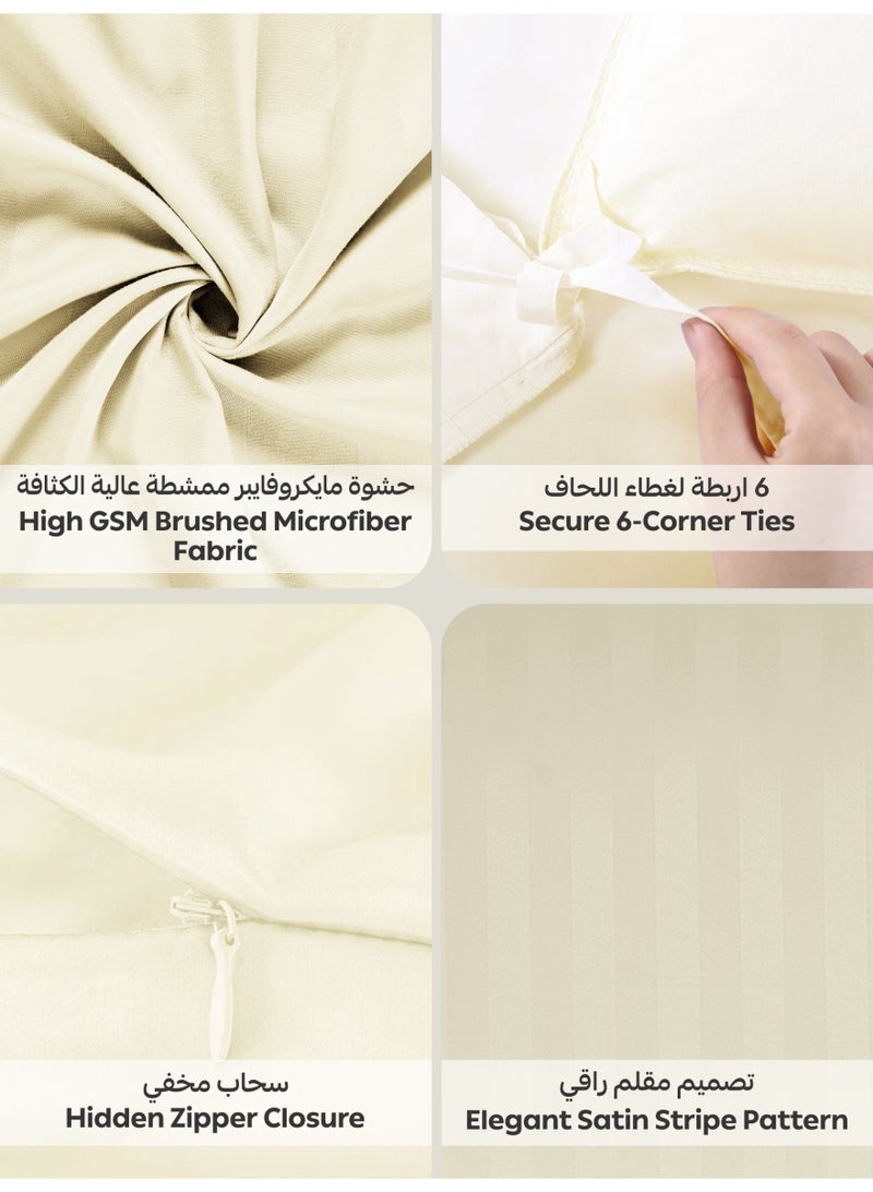 Donetella Striped Duvet Cover Set King Size 260x240 cm - 6-Pcs Bed Set, Microfiber Fabric - 1 Duvet Cover, 1 Fitted Sheet, 2 Pillow Sham, 2 Pillowcase (Filler Not Included) - Image 5