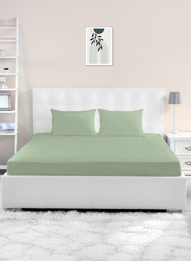 ايست من نون ملاءة سرير كوين مقاس | قطن ساتين ناعم 400TC | لون أخضر صحراوي فاتح | 1 ملاءة مقاس 150 × 200 سم مع جيب عميق 40 سم | مناسبة لمرتبة كوين مقاس - Image 1