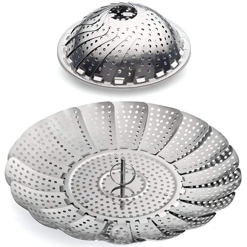 Adjustable Foldable Steam Basket - Stainless Steel Heat-Resistant Strainer for Cooking Healthy Meals, Suitable for Different Pot Sizes, Silver Finish (piece-2) - Image 1