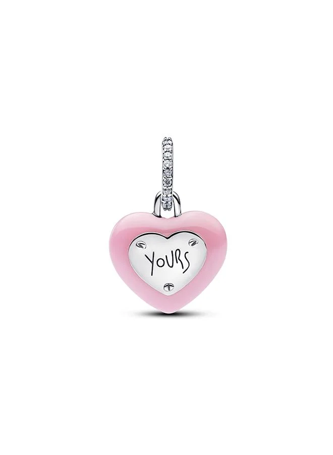 PANDORA Pink Ceramic Heart Padlock Dangle Charm