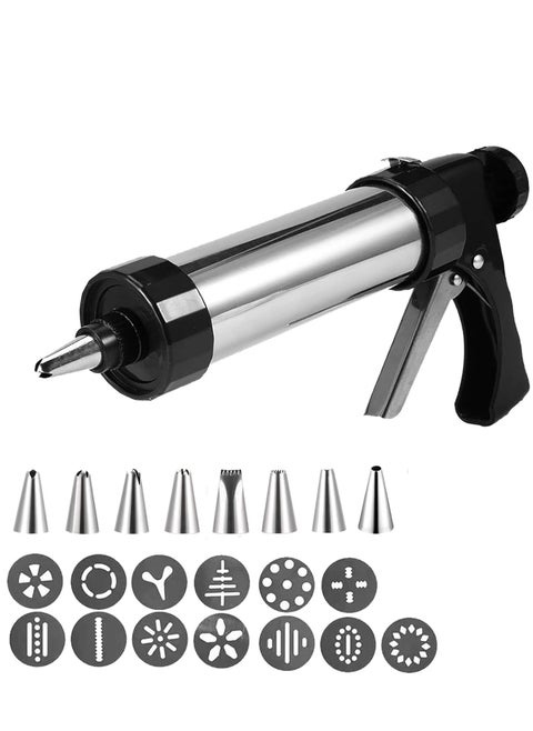 Cookie Press, Baking-Stainless Steel Cookie Press Gun+13 Cookie Discs+8 Icing Nozzles, Spritz Cookie Press Gun Kit for Making and Decorating Cookies