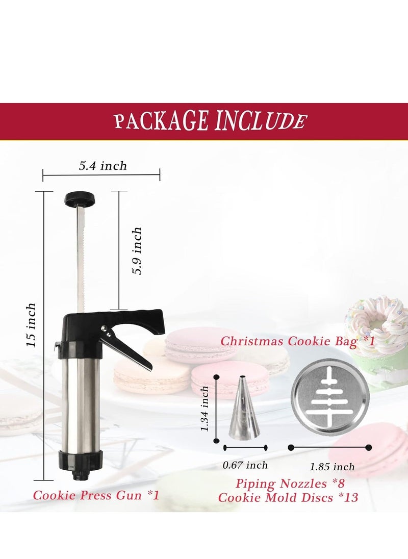 Generic Cookie Press, Baking-Stainless Steel Cookie Press Gun+13 Cookie Discs+8 Icing Nozzles, Spritz Cookie Press Gun Kit for Making and Decorating Cookies  - Image 2
