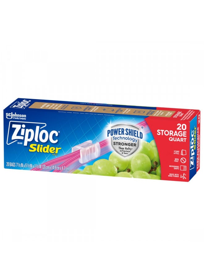 Ziploc Ziploc Quart Food Storage Slider Bags, Power Shield Technology for More Durability, 20 Count  - Image 1