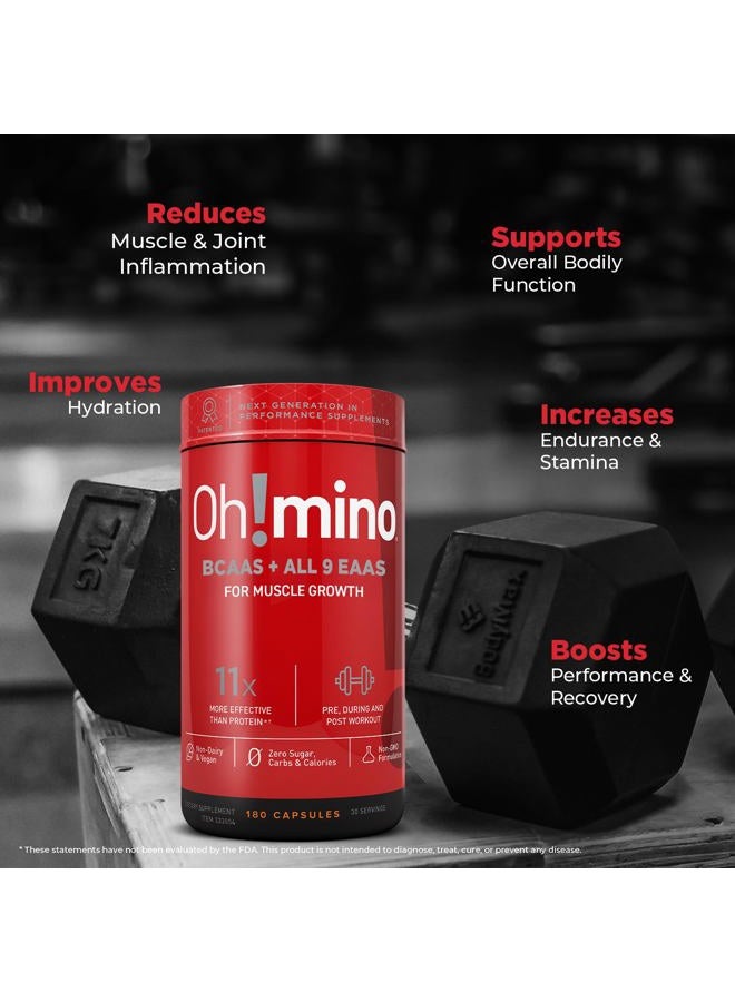 Oh!mino Oh! Nutrition - Muscle Synthesis Activator, Electrolyte Capsules with Essential Amino Acids & 100mgs of Pharma-Grade Caffeine, Pre Workout, Post Workout for Men and Women, 180 Vegan Capsules - Image 3