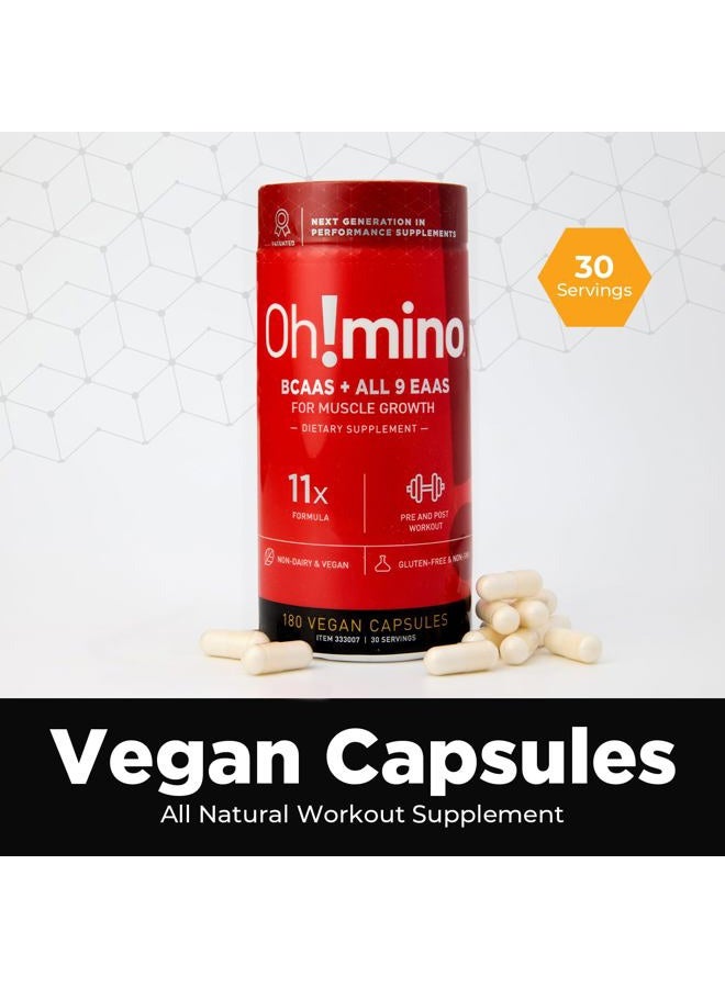 Oh!mino Oh! Nutrition - Muscle Synthesis Activator, Electrolyte Capsules with Essential Amino Acids & 100mgs of Pharma-Grade Caffeine, Pre Workout, Post Workout for Men and Women, 180 Vegan Capsules - Image 4