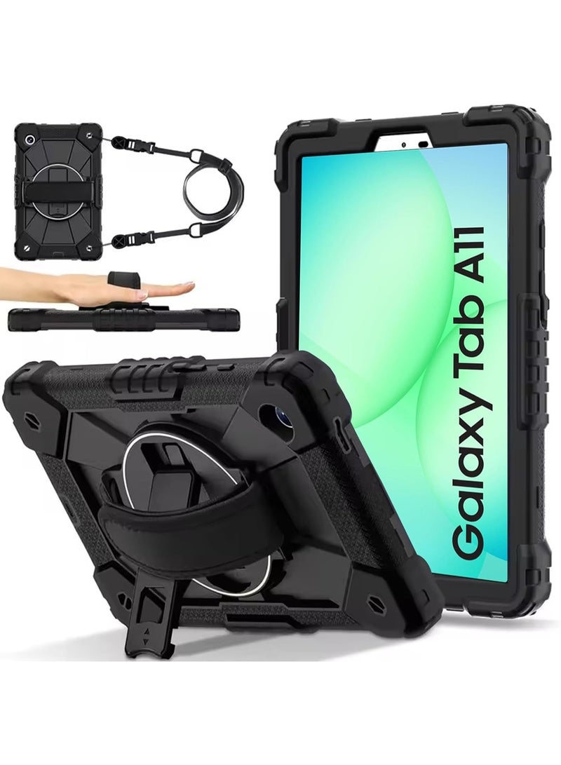 YoYoTech Samsung Galaxy Tab A11/A11 Case 8.7 Inches 360° Rotating Case Kickstand Hard Back Shell,Armor Protection Cover with Shoulder strap  for Samsung Galaxy Tab A11/A11 2025 - Black - Image 1
